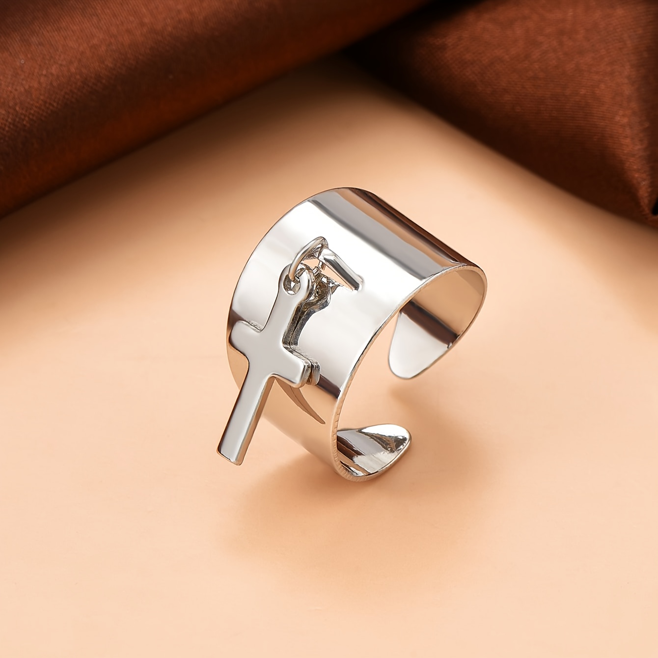 Fashionable Open Wide Band Cross Ring, All-Match Style